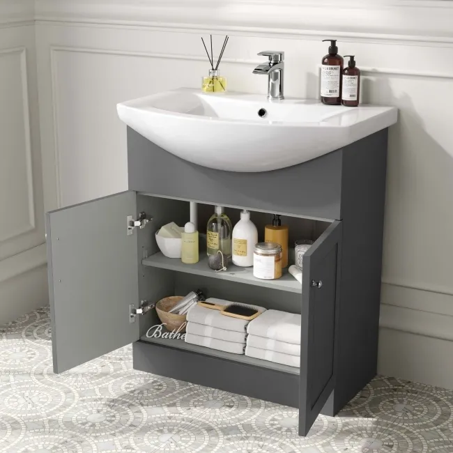 Capri Slate Grey Vanity with Semi Recessed Basin 750mm - Brushed Handles