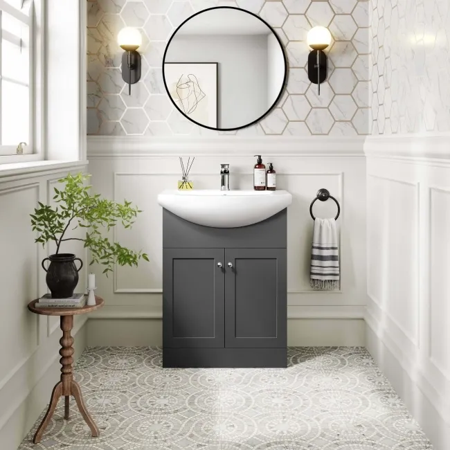 Capri Slate Grey Vanity with Semi Recessed Basin 650mm - Chrome Handles