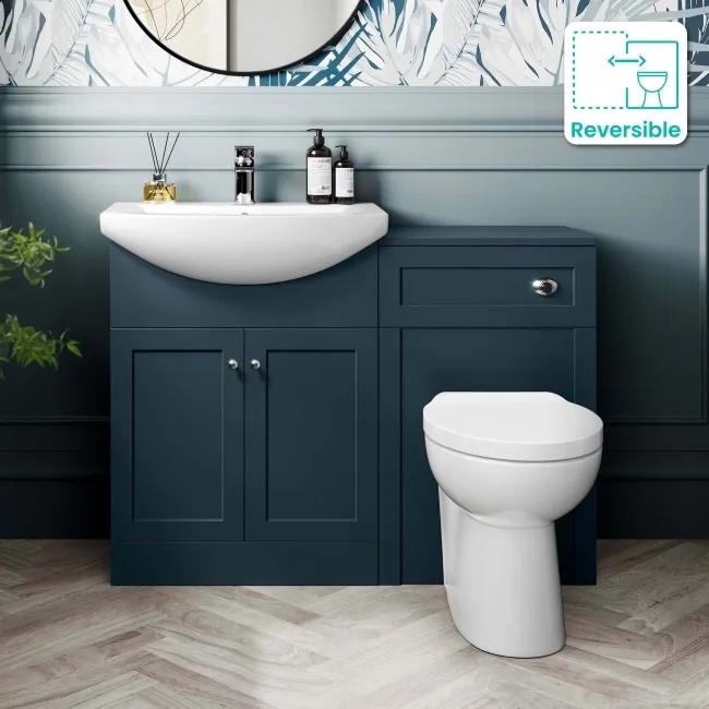 Capri Navy Blue Combination Vanity Basin and Austin Toilet 1150mm - Chrome Handles