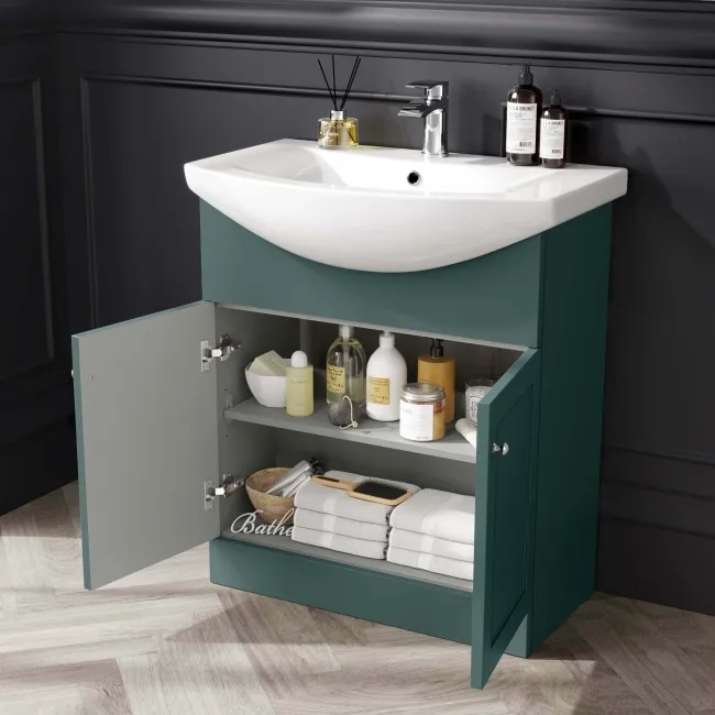 Capri Mystic Green Vanity with Semi Recessed Basin 750mm - Brushed Handles