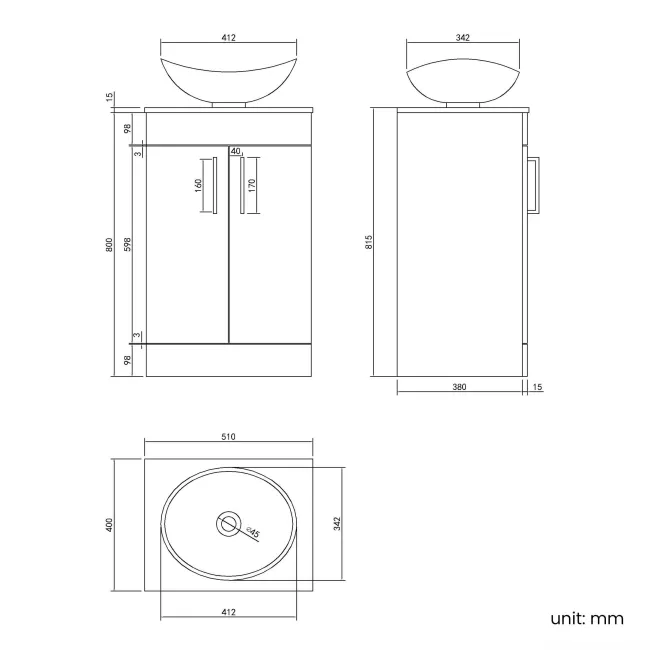 Mersey Gloss White Vanity with Oval Basin 500mm - Black Accents