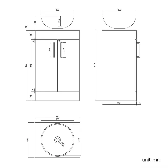 Mersey Gloss White Vanity with Mesa Basin 500mm - Black Accents