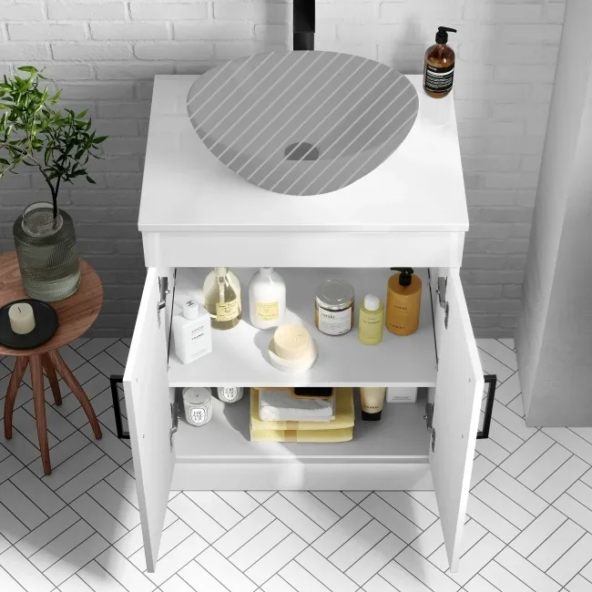 Mersey Gloss White Vanity 600mm Excludes Counter Top Basin - Black Accents