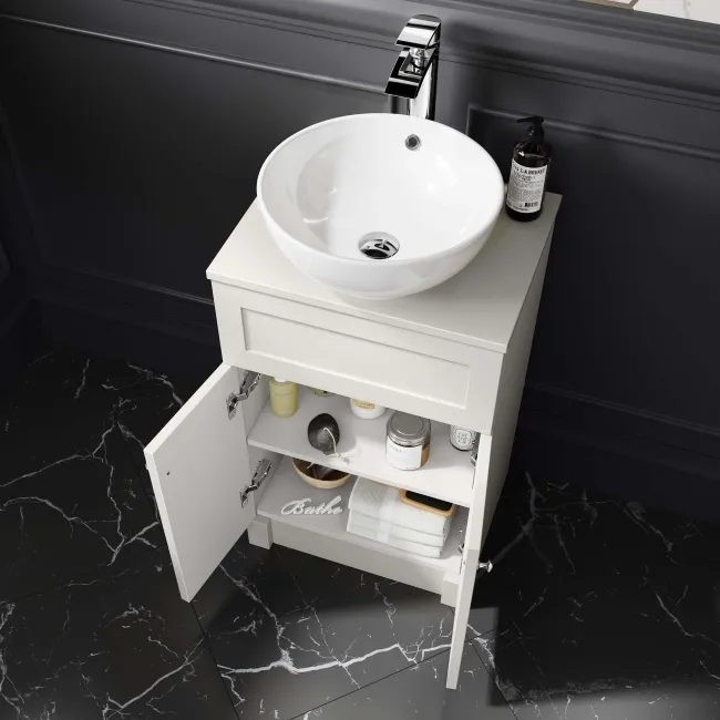 Milos Cotton White Vanity with Mesa Basin 500mm - Brushed Handles