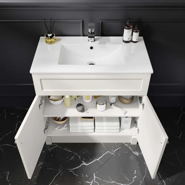 Milos Cotton White Basin Vanity 800mm - Brushed Handles