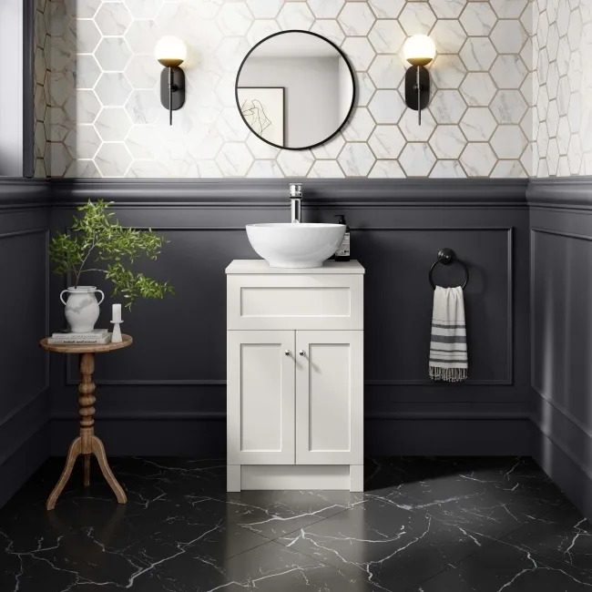 Milos Cotton White Vanity with Mesa Basin 500mm - Chrome Handles