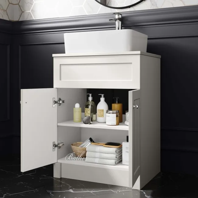 Milos Cotton White Vanity with Troy Basin 600mm - Chrome Handles