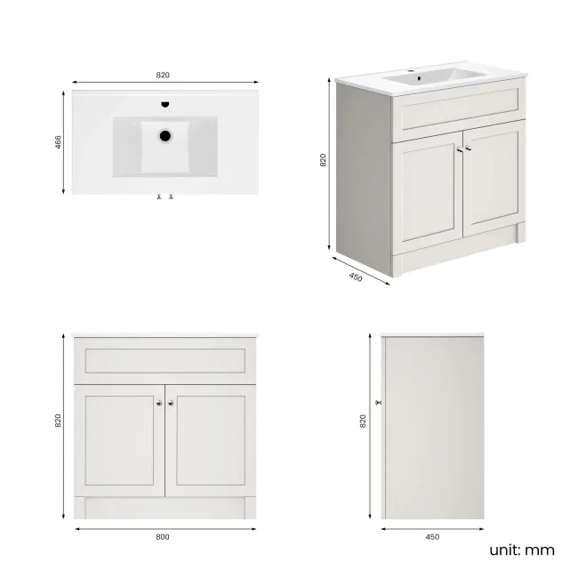 Milos Cotton White Basin Vanity 800mm - Chrome Handles
