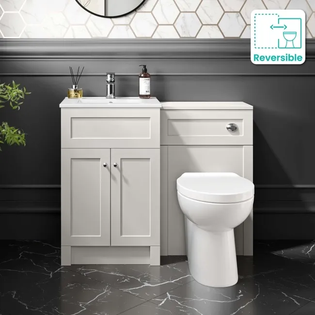 Milos Cotton White Combination Vanity Basin and Austin Toilet 1000mm - Chrome Handles