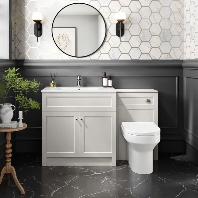 Milos Cotton White Combination Vanity Basin and Denver Toilet 1300mm - Chrome Handles