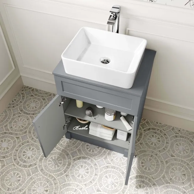 Milos Fog Grey Vanity with Troy Basin 600mm - Brushed Handles
