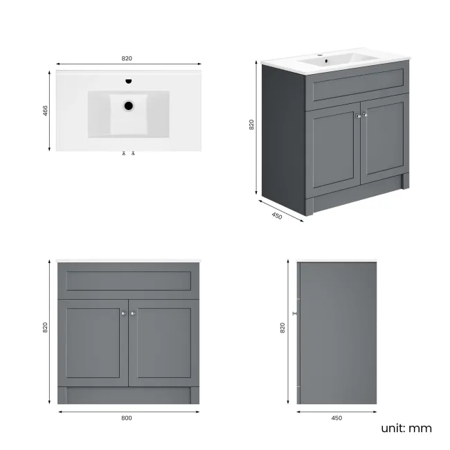 Milos Fog Grey Basin Vanity 800mm - Brushed Handles