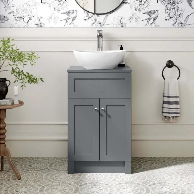 Milos Fog Grey Vanity with Oval Basin 500mm - Chrome Handles