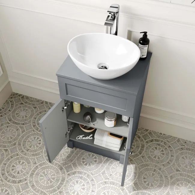 Milos Fog Grey Vanity with Oval Basin 500mm - Chrome Handles