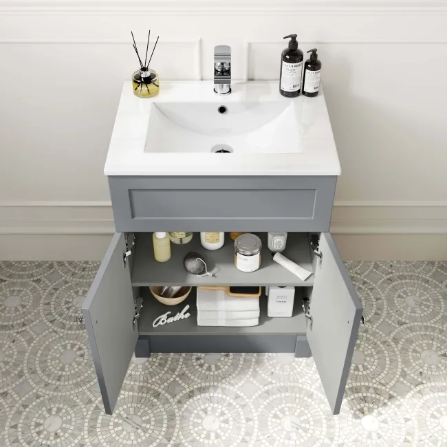 Milos Fog Grey Basin Vanity 600mm - Chrome Handles