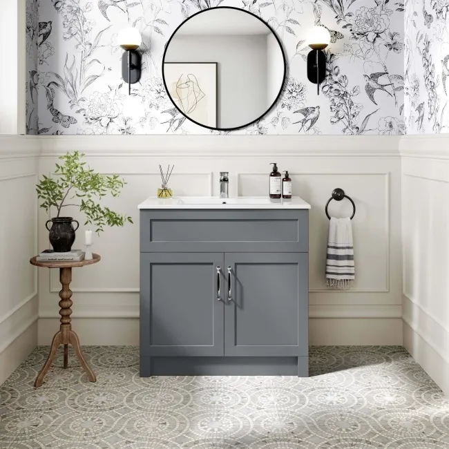 Milos Fog Grey Basin Vanity 800mm - Traditional Handles