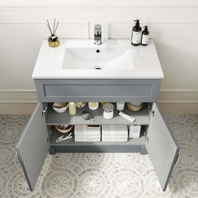 Milos Fog Grey Basin Vanity 800mm - Traditional Handles