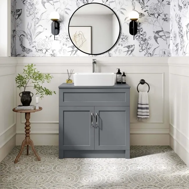 Milos Fog Grey Vanity with Troy Basin 800mm - Traditional Handles