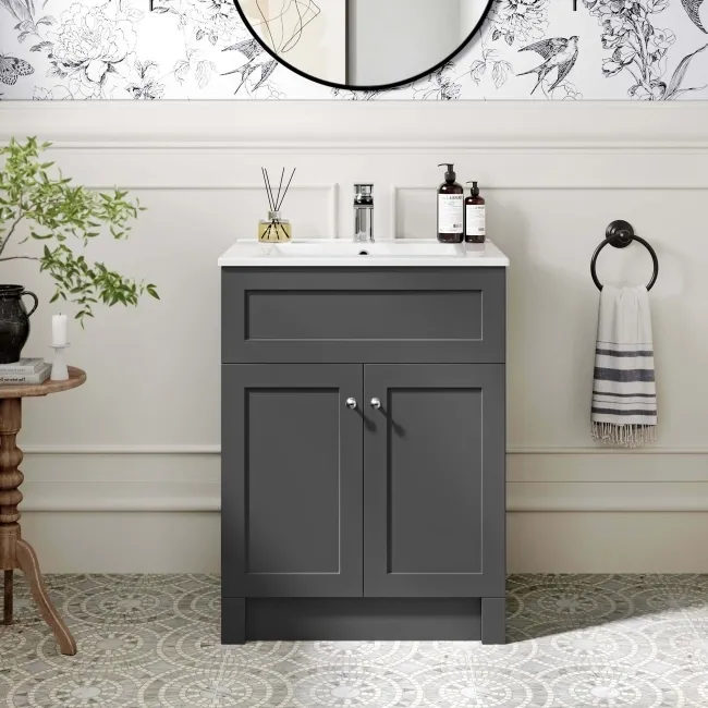 Milos Slate Grey Basin Vanity 600mm - Chrome Handles