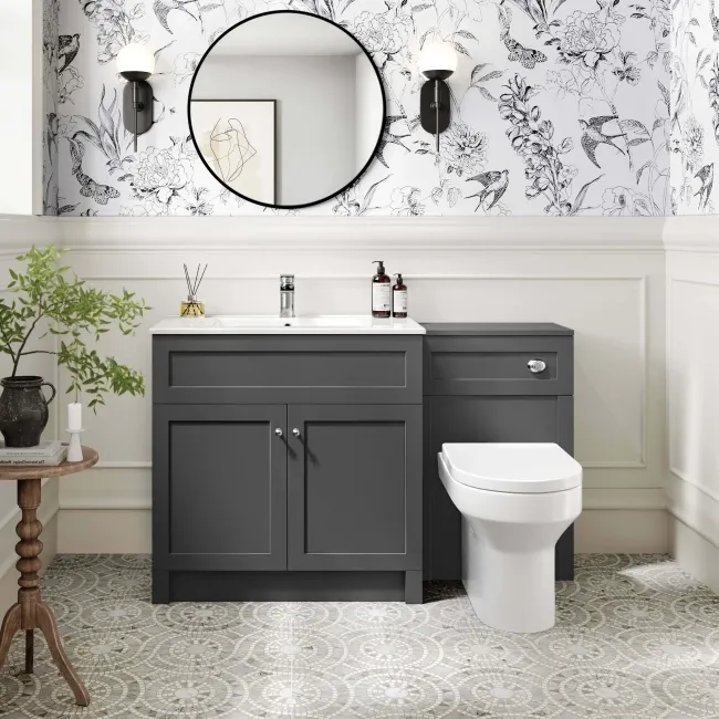 Milos Slate Grey Combination Vanity Basin and Denver Toilet 1300mm - Chrome Handles