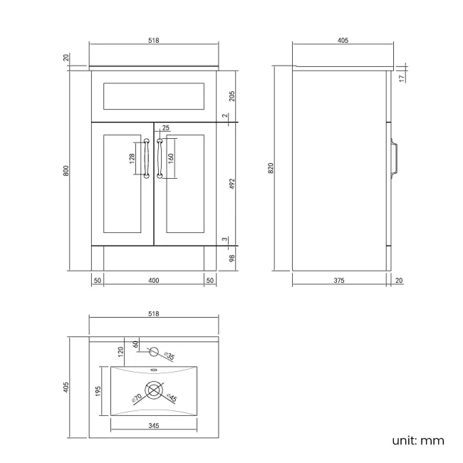 Milos Slate Grey Basin Vanity 500mm - Traditional Handles