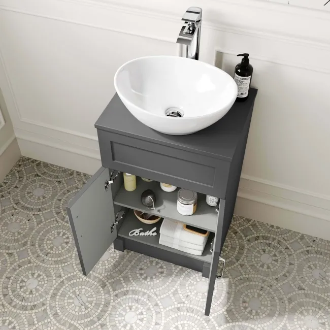 Milos Slate Grey Vanity with Oval Basin 500mm - Traditional Handles