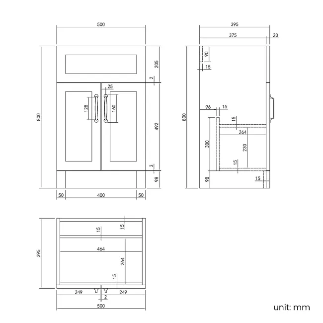 Milos Slate Grey Vanity with Oval Basin 500mm - Traditional Handles