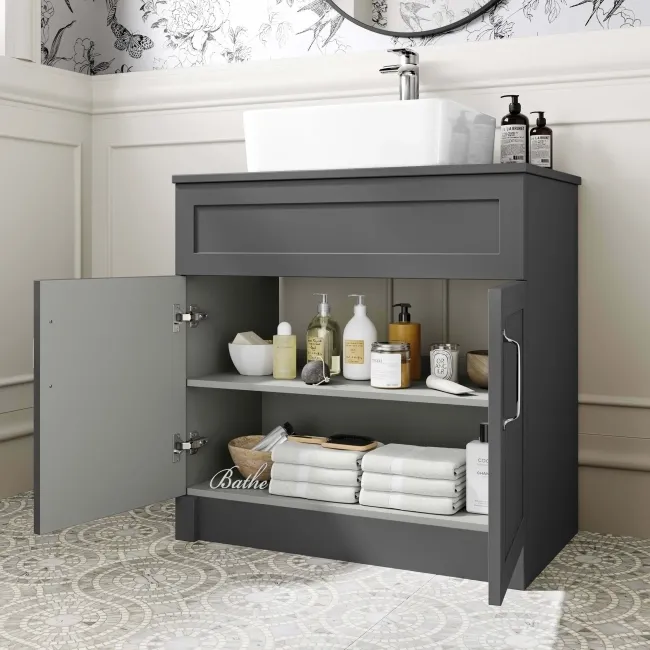 Milos Slate Grey Vanity with Troy Basin 800mm - Traditional Handles