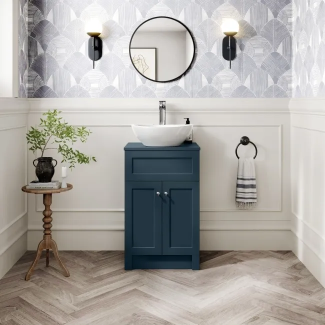 Milos Navy Blue Vanity with Oval Basin 500mm - Chrome Handles