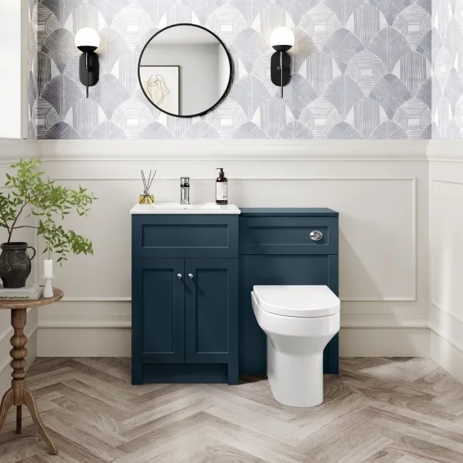 Milos Navy Blue Combination Vanity Basin and Denver Toilet 1000mm - Chrome Handles