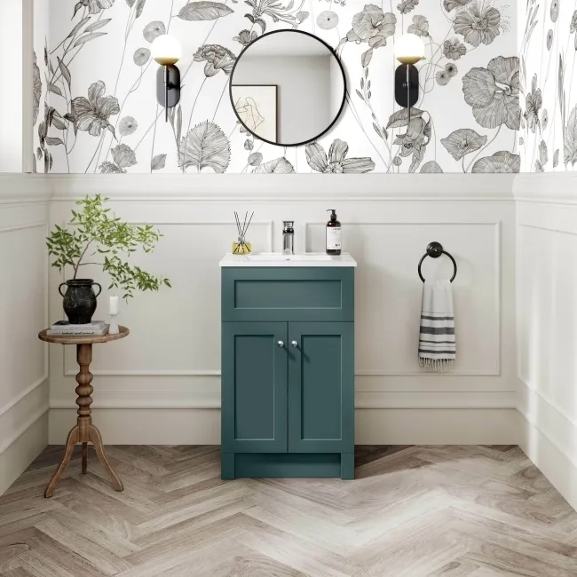 Milos Mystic Green Basin Vanity 500mm - Brushed Handles