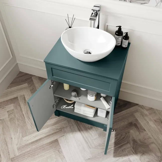 Milos Mystic Green Vanity with Oval Basin 600mm - Brushed Handles
