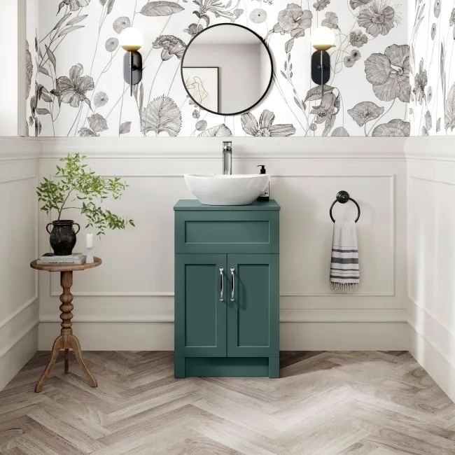 Milos Mystic Green Vanity with Oval Basin 500mm - Traditional Handles