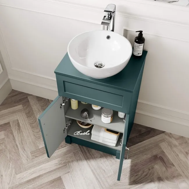 Milos Mystic Green Vanity with Mesa Basin 500mm - Traditional Handles