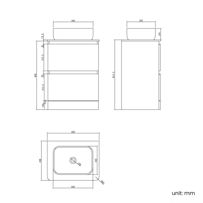Corsica Gloss White Vanity Drawer with Marble Top & Curved Counter Top Basin 600mm
