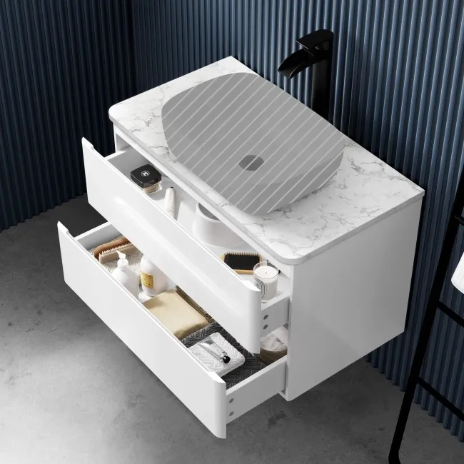 Corsica Gloss White Wall Hung Drawer Vanity with Marble Top 800mm - Excludes Counter Top Basin