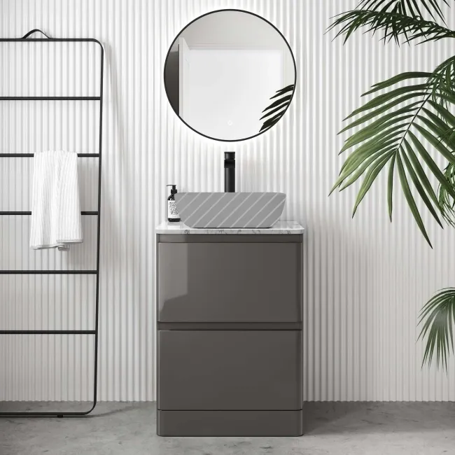 Corsica Tungsten Grey Drawer Vanity with Marble Top 600mm - Excludes Counter Top Basin