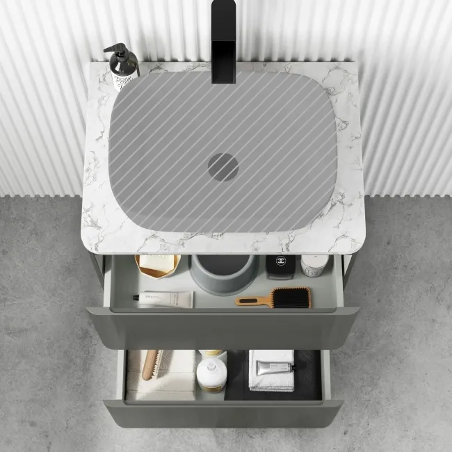 Corsica Tungsten Grey Drawer Vanity with Marble Top 600mm - Excludes Counter Top Basin