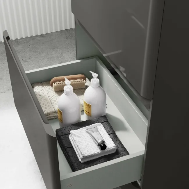 Corsica Tungsten Grey Vanity Drawer with Marble Top & Curved Counter Top Basin 600mm