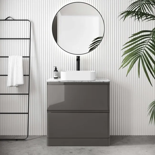 Corsica Tungsten Grey Vanity Drawer with Marble Top & Marin Basin 800mm