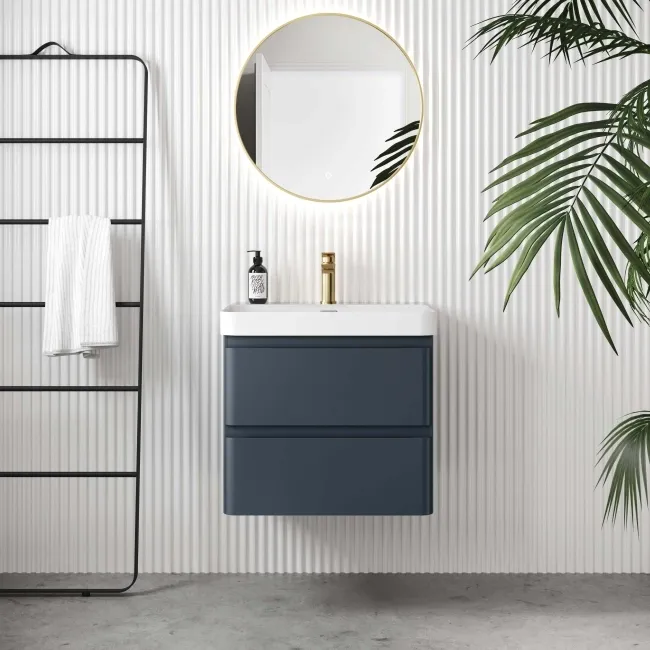 Corsica Inky Blue Wall Hung Basin Drawer Vanity 600mm