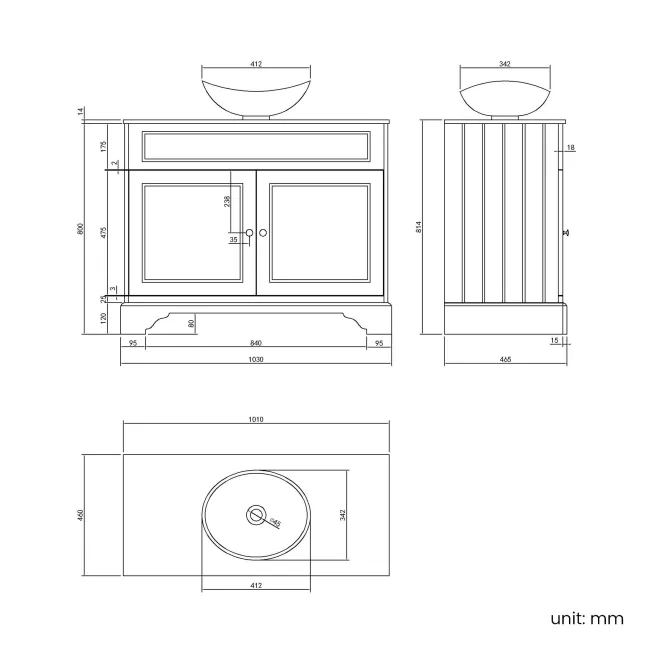 Lucia Chalk White Vanity with Marble Top & Oval Counter Top Basin 1030mm