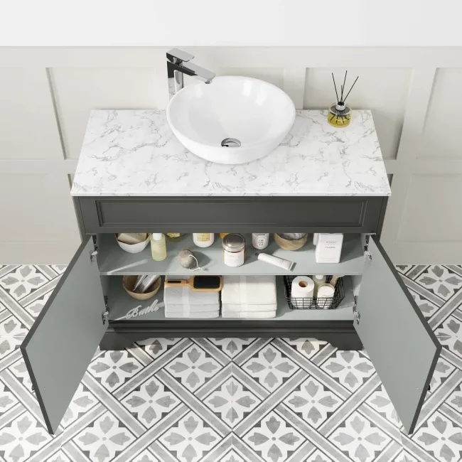 Lucia Graphite Grey Vanity with Marble Top & Round Counter Top Basin 1030mm