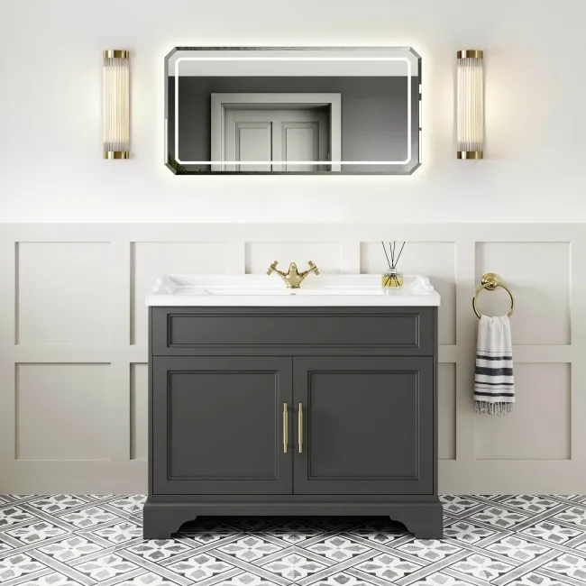 Lucia Graphite Grey Basin Vanity 1030mm - Brass Knurled Handles
