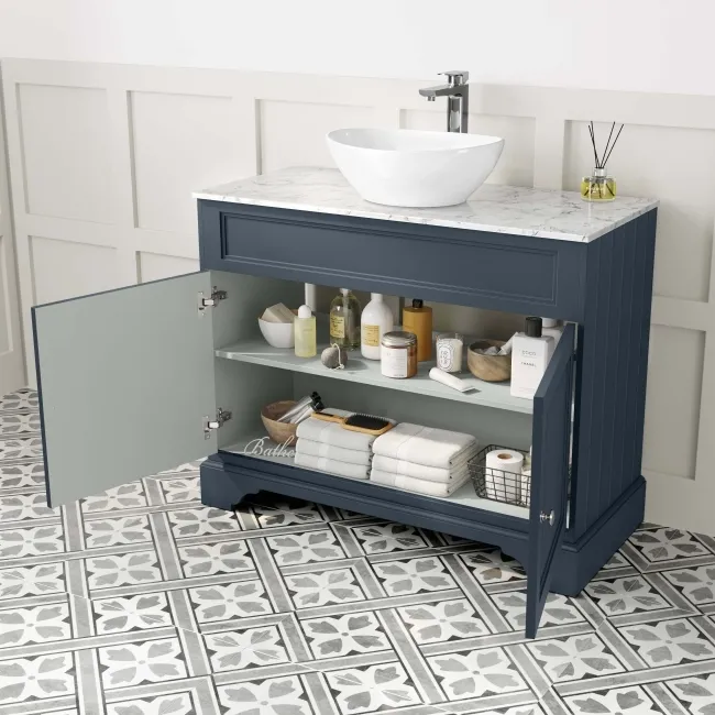 Lucia Inky Blue Vanity with Marble Top & Oval Counter Top Basin 1030mm