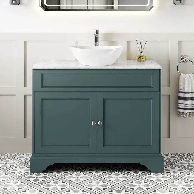 Lucia Midnight Green Vanity with Marble Top & Oval Counter Top Basin 1030mm