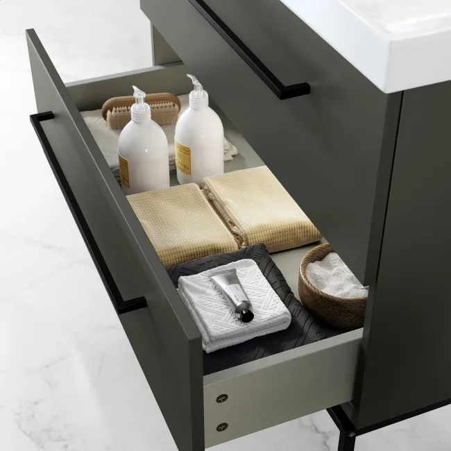 Elba Graphite Grey Wall Hung Basin Drawer Vanity 800mm with Matt Black Stand