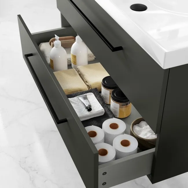 Elba Graphite Grey Wall Hung Basin Drawer Vanity 1000mm - Black Accents