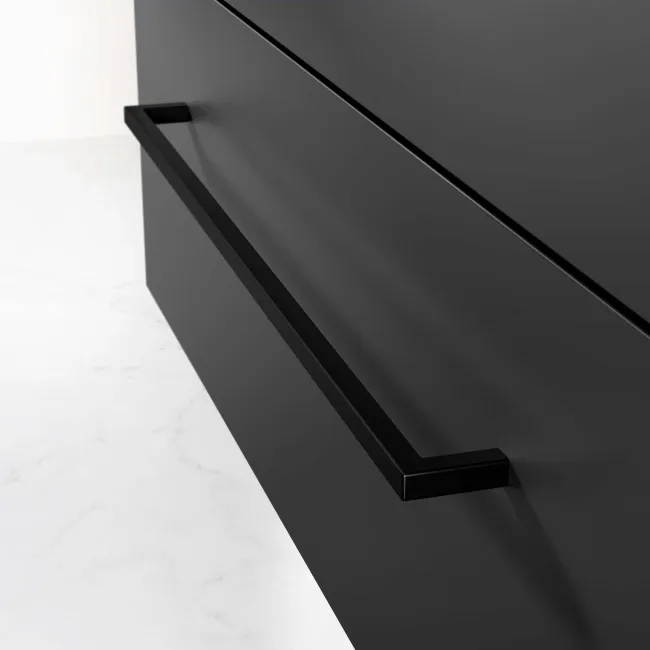 Elba Matt Black Wall Hung Basin Drawer Vanity 800mm with Matt Black Stand