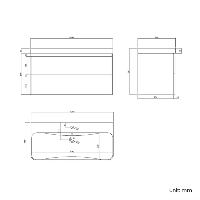 Corsica Tungsten Grey Basin Drawer Vanity 1000mm